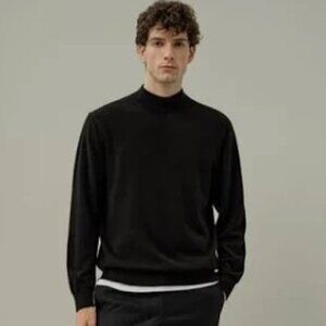 RECORD 100% Cashmere Black Mock Neck Sweater